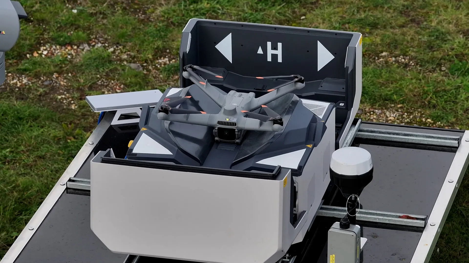 Drone dock station installed at solar farm