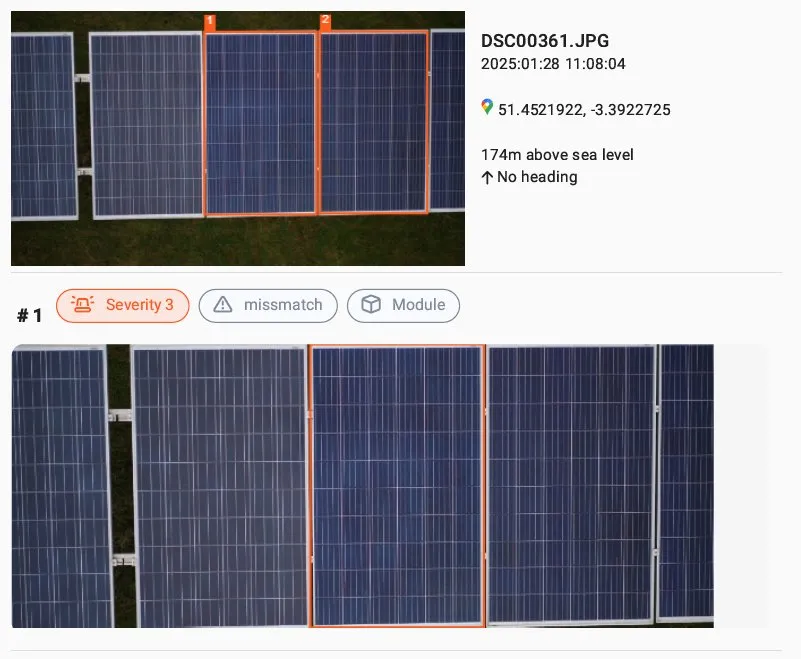 Scopito defect report showing annotated module imagery with severity and classification tags