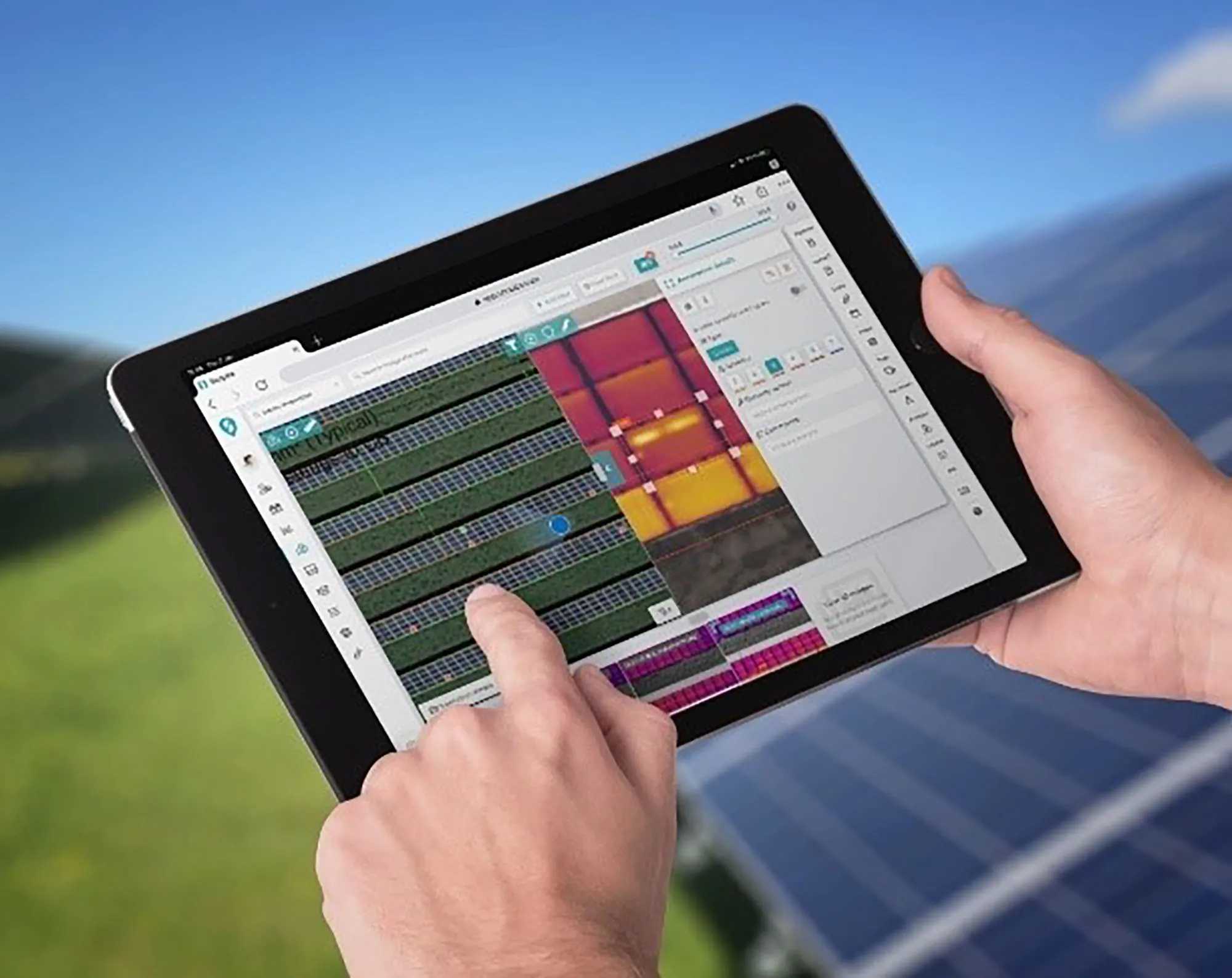 Tablet displaying solar inspection results and data