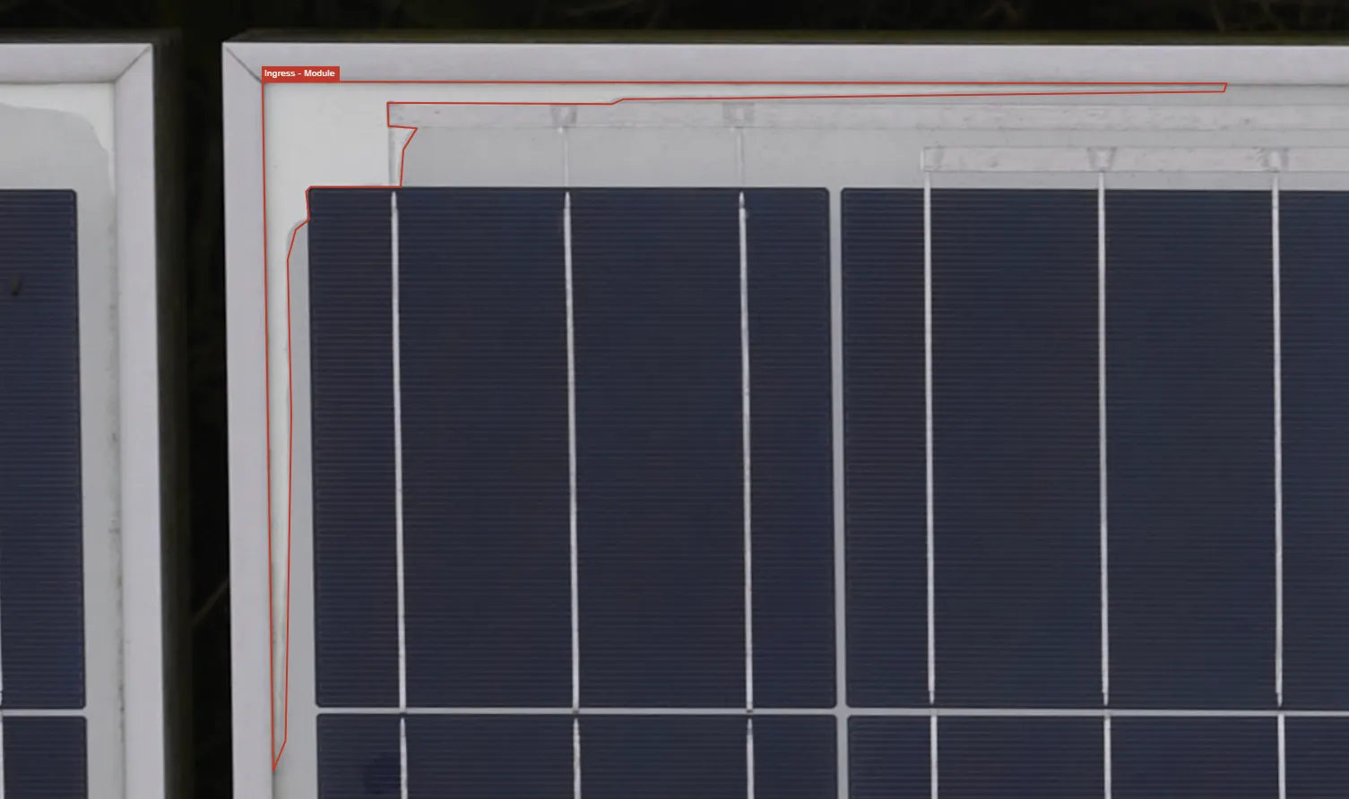 Detailed water ingress findings on solar panel